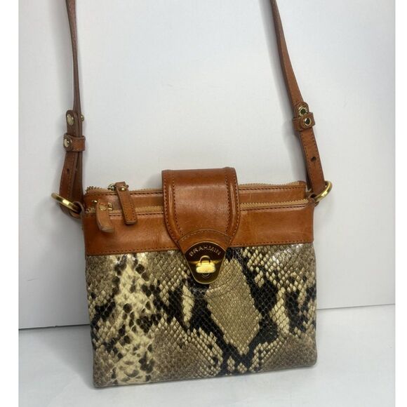 Brahmin Authentic Leather Animal Print Snake Skin Brown Crossbody Bag Womens - Picture 2 of 11
